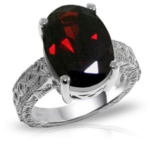 ALARRI 14K Solid White Gold Ring w/ Natural Oval Garnet