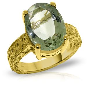 ALARRI 14K Solid Gold Ring w/ Natural Oval Green Amethyst