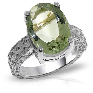 ALARRI 14K Solid White Gold Ring w/ Natural Oval Green Amethyst