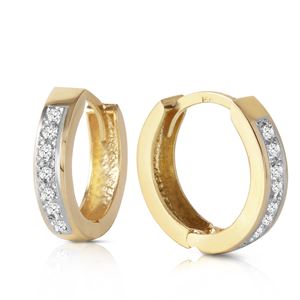 ALARRI 14K Solid Gold Hoop Huggie Earrings w/ Diamonds