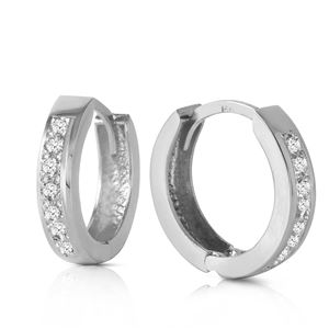 ALARRI 14K Solid White Gold Hoop Huggie Earrings w/ Diamonds