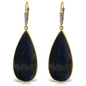 ALARRI 14K Solid Gold Diamonds Leverback Earrings w/ Checkerboard Cut Sapphires