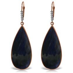 ALARRI 14K Solid Rose Gold Diamonds Leverback Earrings w/ Checkerboard Cut Sapphires