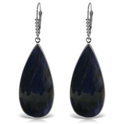 ALARRI 14K Solid White Gold Diamonds Leverback Earrings w/ Checkerboard Cut Sapphires