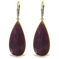 ALARRI 14K Solid Gold Diamonds Leverback Earrings w/ Checkerboard Cut Dyed Rubies