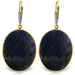 ALARRI 14K Solid Gold Diamonds Leverback Earrings w/ Checkerboard Cut Sapphires