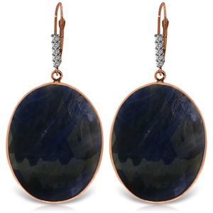 ALARRI 14K Solid Rose Gold Diamonds Leverback Earrings w/ Checkerboard Cut Sapphires