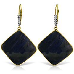 ALARRI 14K Solid Gold Diamonds Leverback Earrings w/ Checkerboard Cut Sapphires