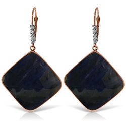 ALARRI 14K Solid Rose Gold Diamonds Leverback Earrings w/ Checkerboard Cut Sapphires