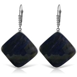 ALARRI 14K Solid White Gold Diamonds Leverback Earrings w/ Checkerboard Cut Sapphires