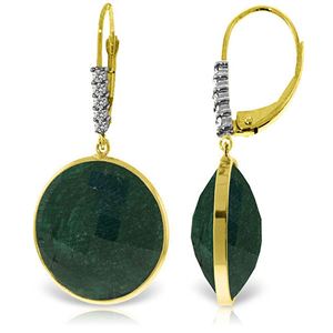 ALARRI 14K Solid Gold Diamonds Leverback Earrings w/ Round Emerald Color Corundum