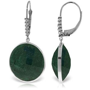 ALARRI 14K Solid White Gold Diamonds Leverback Earrings w/ Round Emerald Color Corundum