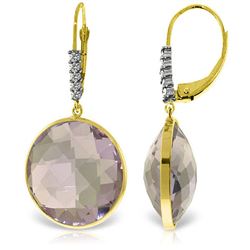 ALARRI 14K Solid Gold Diamonds Leverback Earrings w/ Checkerboard Cut Round Amethysts