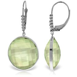 ALARRI 14K Solid White Gold Diamonds Leverback Earrings w/ Checkerboard Cut Round Green Amethysts