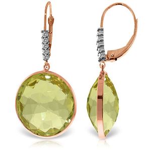 ALARRI 14K Solid Rose Gold Diamonds Leverback Earrings w/ Checkerboard Cut Lemon Quartz