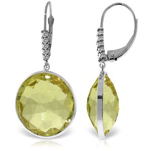 ALARRI 14K Solid White Gold Diamonds Leverback Earrings w/ Checkerboard Cut Lemon Quartz