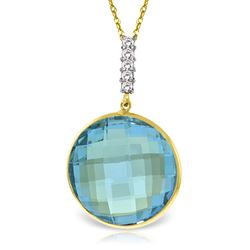 ALARRI 14K Solid Gold Necklace w/ Diamonds & Checkerboard Cut Blue Topaz