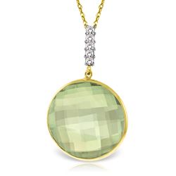 ALARRI 14K Solid Gold Necklace w/ Diamonds & Checkerboard Cut Green Amethyst