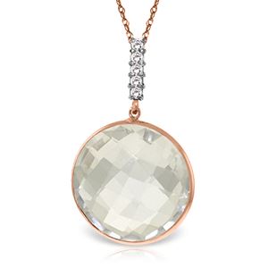 ALARRI 14K Solid Rose Gold Necklace w/ Diamonds & Checkerboard Cut White Topaz