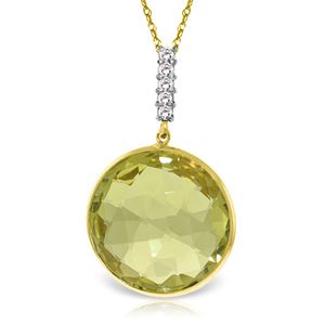 ALARRI 14K Solid Gold Necklace w/ Diamonds & Checkerboard Cut Lemon Quartz