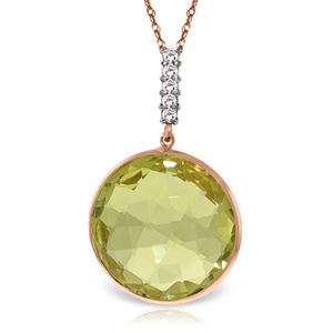 ALARRI 14K Solid Rose Gold Necklace w/ Diamonds & Checkerboard Cut Lemon Quartz