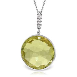 ALARRI 14K Solid White Gold Necklace w/ Diamonds & Checkerboard Cut Lemon Quartz