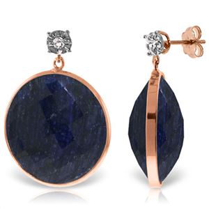 ALARRI 14K Solid Rose Gold Diamonds Stud Earrings w/ Dangling Checkerboard Cut Sapphires