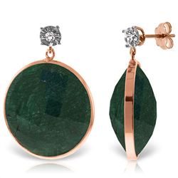 ALARRI 14K Solid Rose Gold Diamonds Stud Earrings w/ Dangling Round Emerald Color Corundum