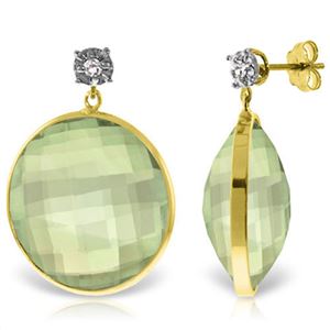 ALARRI 14K Solid Gold Diamonds Stud Earrings w/ Dangling Checkerboard Cut Green Amethysts