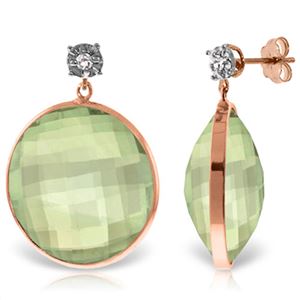 ALARRI 14K Solid Rose Gold Diamonds Stud Earrings w/ Dangling Checkerboard Cut Green Amethysts