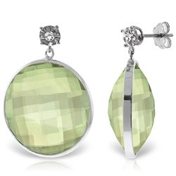 ALARRI 14K Solid White Gold Diamonds Stud Earrings w/ Dangling Checkerboard Cut Green Amethysts