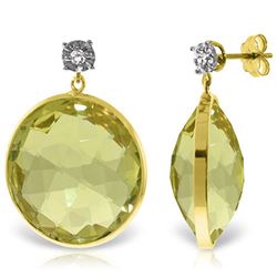 ALARRI 14K Solid Gold Diamonds Stud Earrings w/ Dangling Checkerboard Cut Lemon Quartz
