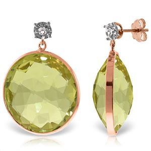 ALARRI 14K Solid Rose Gold Diamonds Stud Earrings w/ Dangling Checkerboard Cut Lemon Quartz