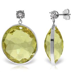 ALARRI 14K Solid White Gold Diamonds Stud Earrings w/ Dangling Checkerboard Cut Lemon Quartz