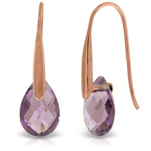 ALARRI 14K Solid Rose Gold Fish Hook Earrings w/ Dangling Briolette Amethysts