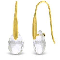 ALARRI 14K Solid Gold Fish Hook Earrings w/ Dangling Briolette White Topaz