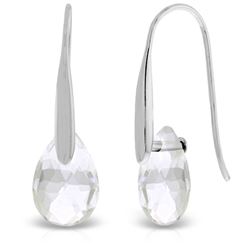 ALARRI 14K Solid White Gold Fish Hook Earrings w/ Dangling Briolette White Topaz