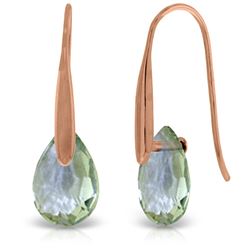 ALARRI 14K Solid Rose Gold Fish Hook Earrings w/ Dangling Briolette Green Amethysts