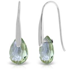 ALARRI 14K Solid White Gold Fish Hook Earrings w/ Dangling Briolette Green Amethysts