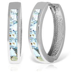 ALARRI 14K Solid White Gold Hoop Huggie Earrings w/ Aquamarines