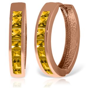 ALARRI 14K Solid Rose Gold Hoop Huggie Earrings w/ Citrines