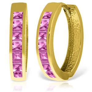 ALARRI 14K Solid Gold Hoop Huggie Earrings w/ Pink Sapphires