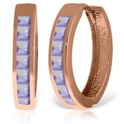 ALARRI 14K Solid Rose Gold Hoop Huggie Earrings w/ Tanzanites