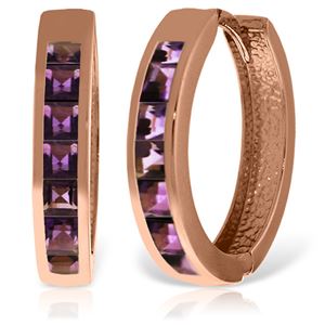 ALARRI 14K Solid Rose Gold Hoop Huggie Earrings w/ Amethysts