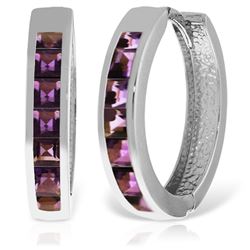 ALARRI 14K Solid White Gold Hoop Huggie Earrings w/ Amethysts