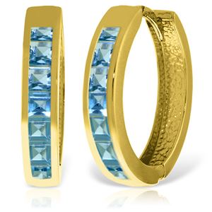 ALARRI 14K Solid Gold Hoop Huggie Earrings w/ Blue Topaz