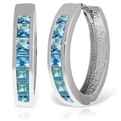 ALARRI 14K Solid White Gold Hoop Huggie Earrings w/ Blue Topaz