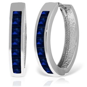 ALARRI 14K Solid White Gold Hoop Huggie Earrings w/ Sapphires