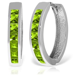 ALARRI 14K Solid White Gold Hoop Huggie Earrings w/ Peridots