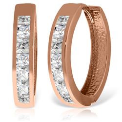 ALARRI 14K Solid Rose Gold Hoop Huggie Earrings w/ White Topaz